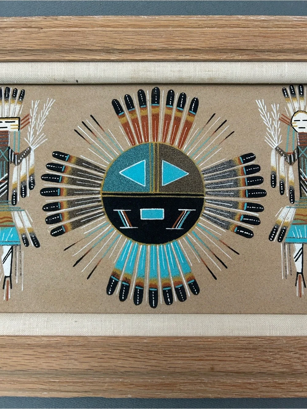 Vintage Signed Navajo Turquoise and Black Desert Sun Wall‎ Art - Home Wall Decor